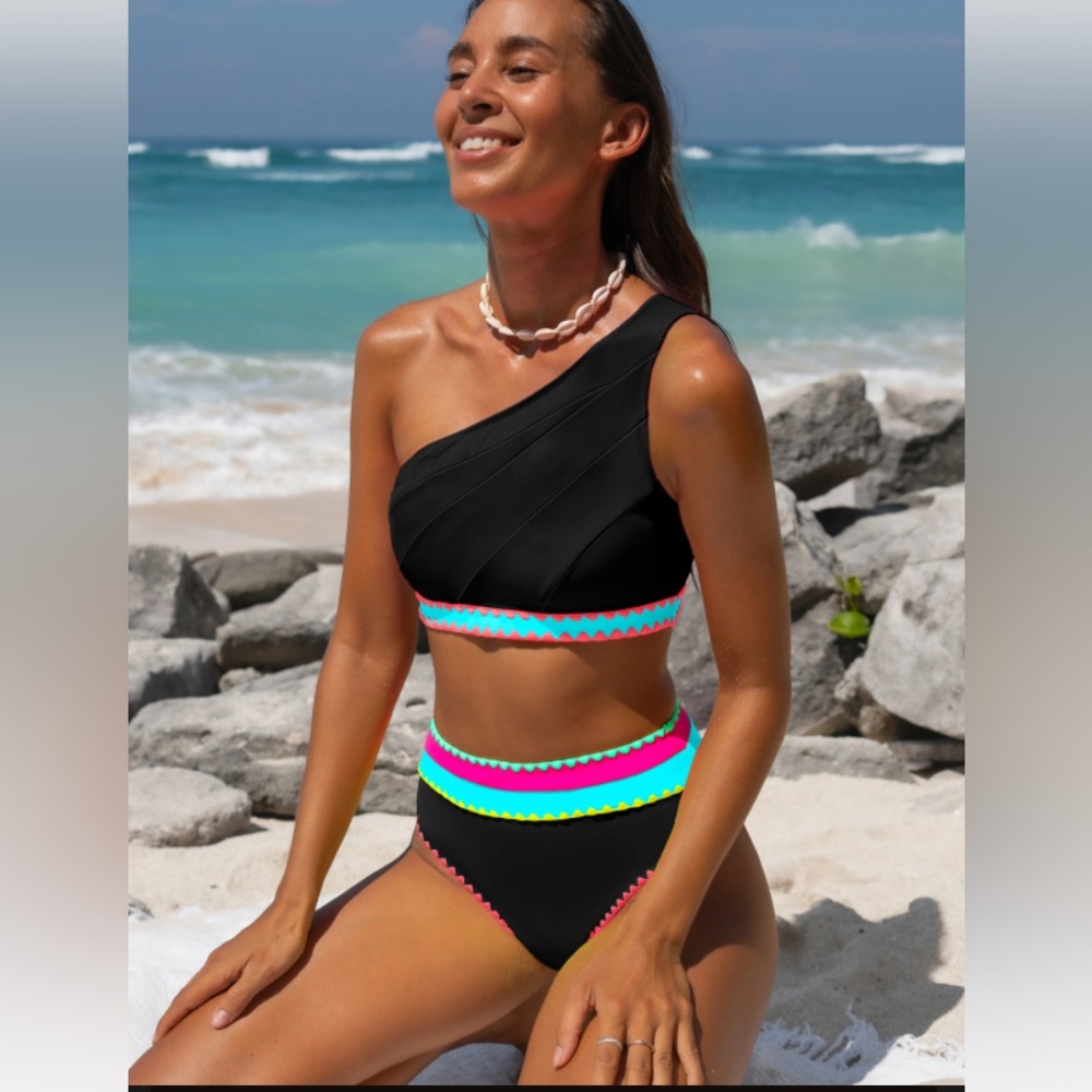 Popvil Color Block Patchwork Sporty Bikini Set- size S NWT
